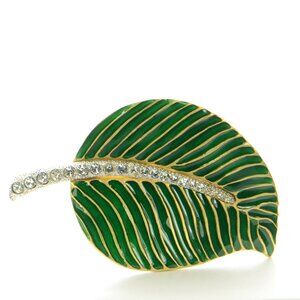 Kenneth Jay Lane KJL Enamel & Crystal Leaf Pin